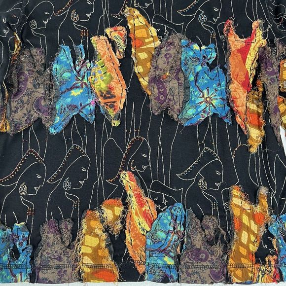 Chico’s Shirt Women's L T-shirt Black Wearable Art Colorful Long Sleeve Pullover - Picture 5 of 17